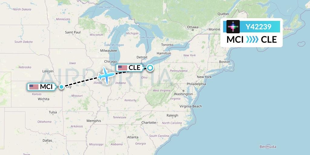 Y42239 Volaris Flight Map: Kansas City to Cleveland