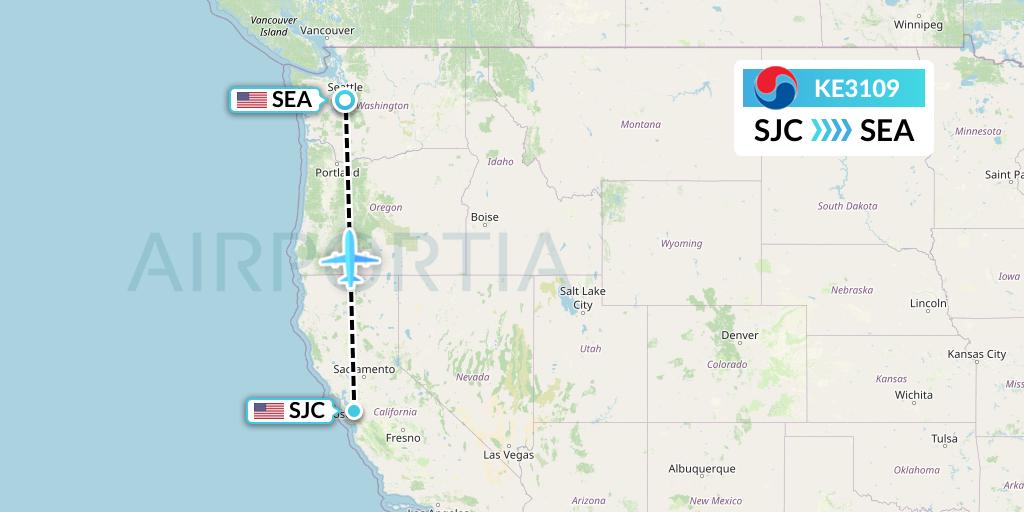 KE3109 Korean Air Flight Map: San Jose to Seattle
