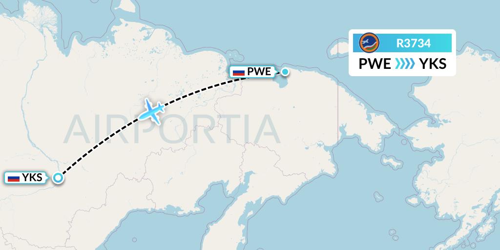 R3734 Yakutia Airlines Flight Map: Pevek to Yakutsk