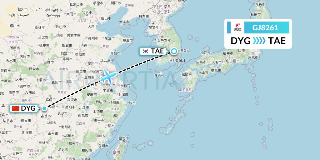 GJ8261 Loong Airlines Flight Map: Dayong to Daegu