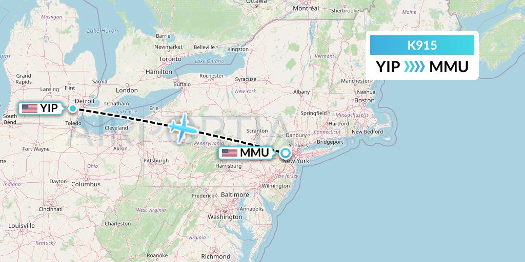K915 Kalitta Charters Flight Map: Detroit to Morristown