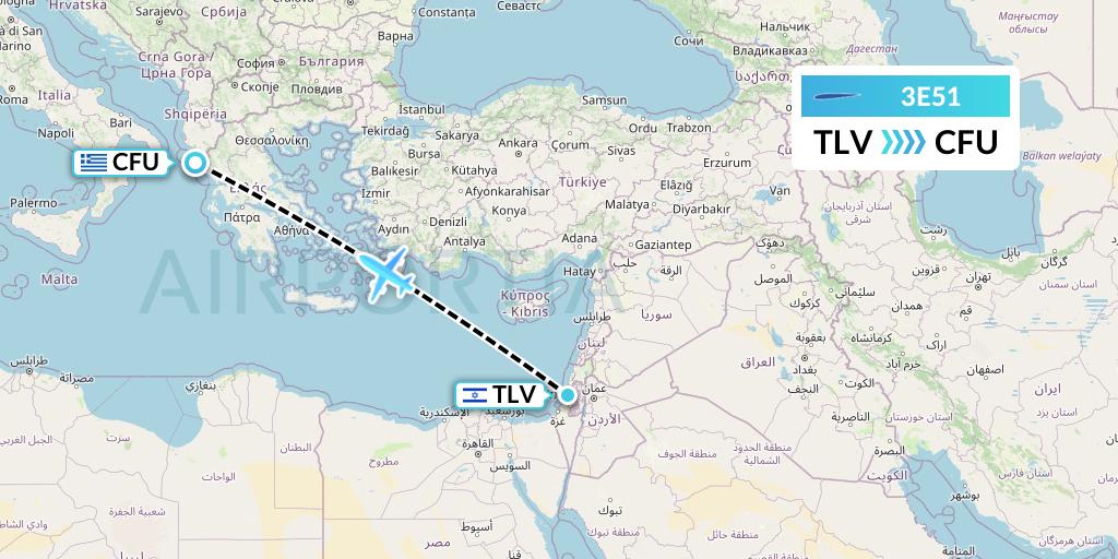 3E51 Air Choice One Flight Map: Tel Aviv to Corfu
