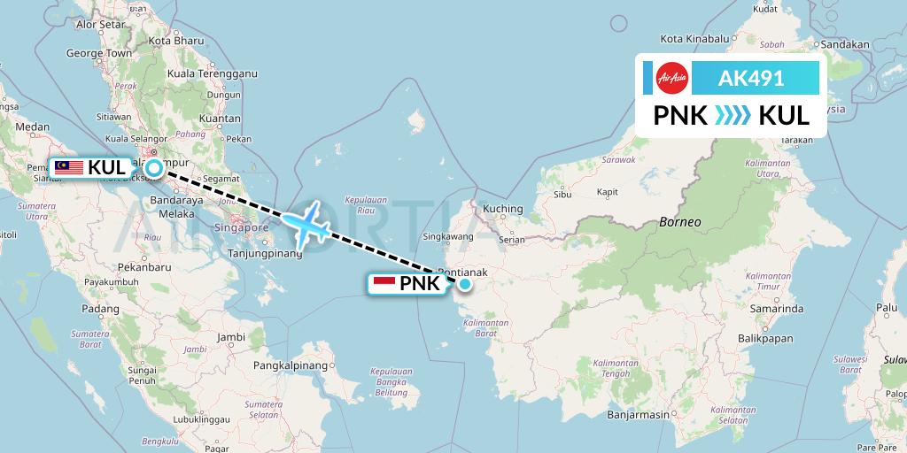 AK491 AirAsia Flight Map: Pontianak to Kuala Lumpur