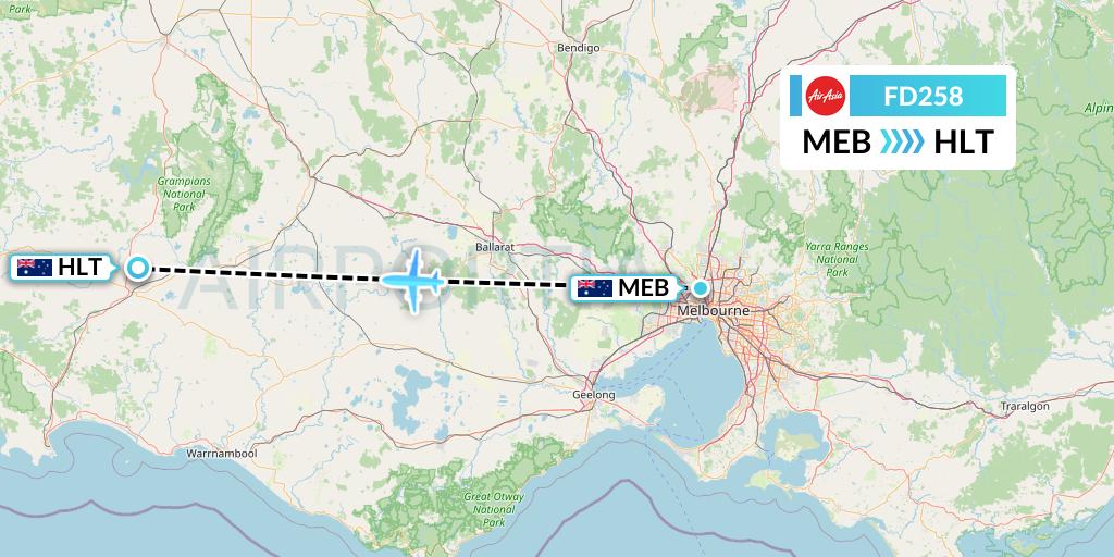FD258 Thai AirAsia Flight Map: Essendon to Australia