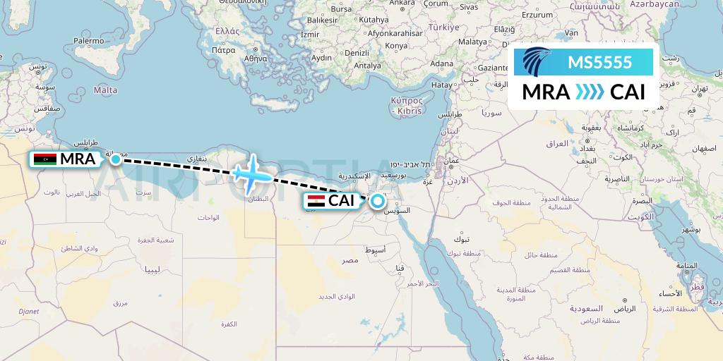 MS5555 EgyptAir Flight Map: Misrata to Cairo