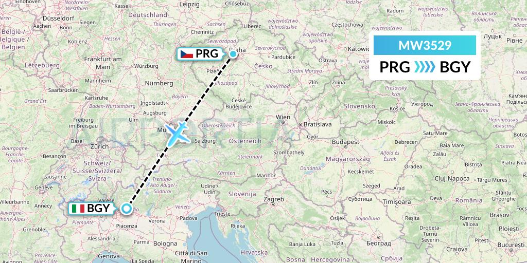 MW3529 Mokulele Flight Service Flight Map: Prague to Milan