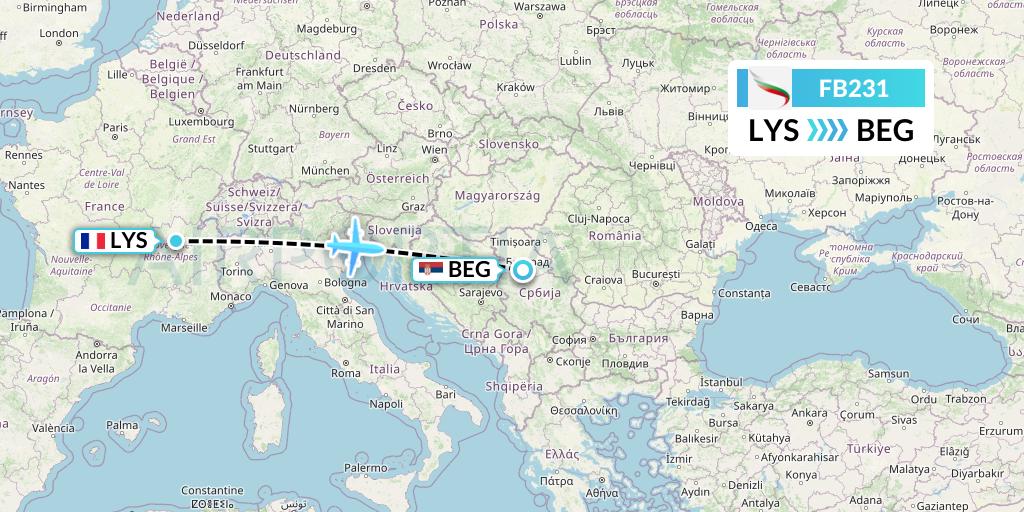FB231 Bulgaria Air Flight Map: Lyon to Belgrade