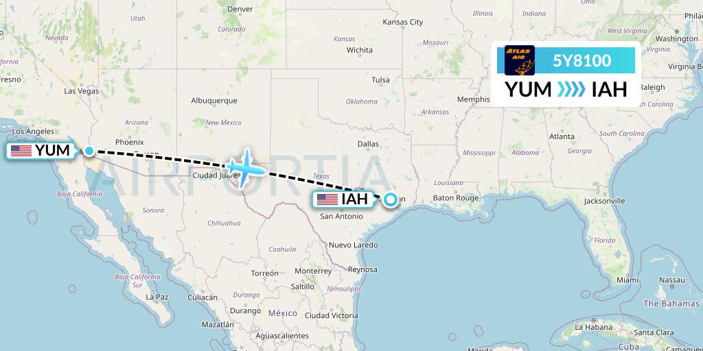 5Y8100 Atlas Air Flight Map: Yuma to Houston