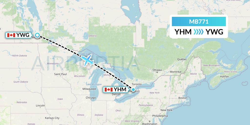 MB771 MNG Airlines Flight Map: Hamilton to Winnipeg