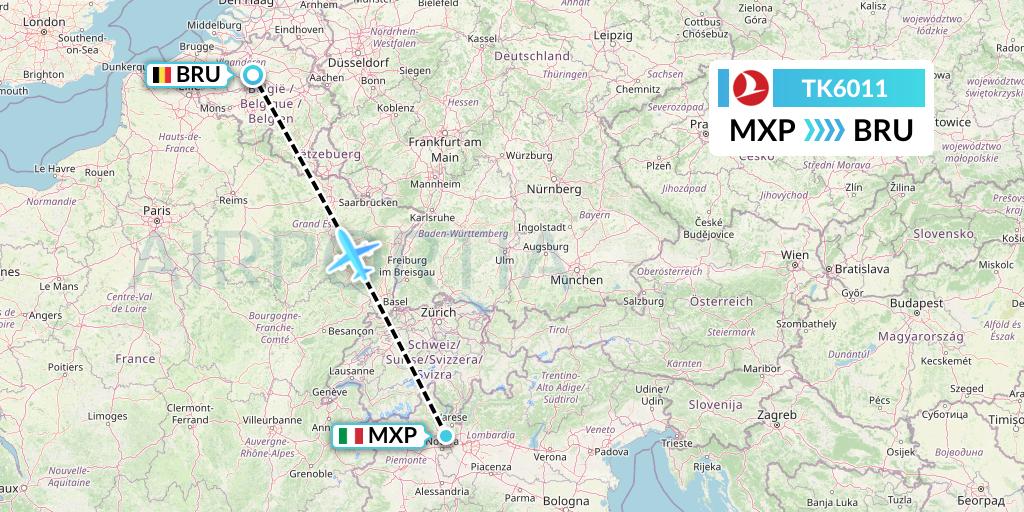 TK6011 Turkish Airlines Flight Map: Milan to Brussels