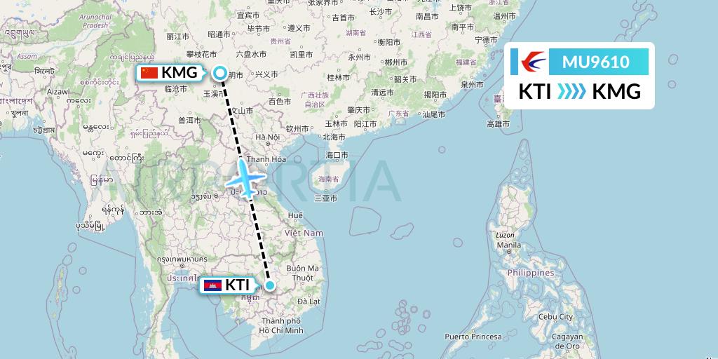 MU9610 China Eastern Airlines Flight Map: Kratie to Kunming