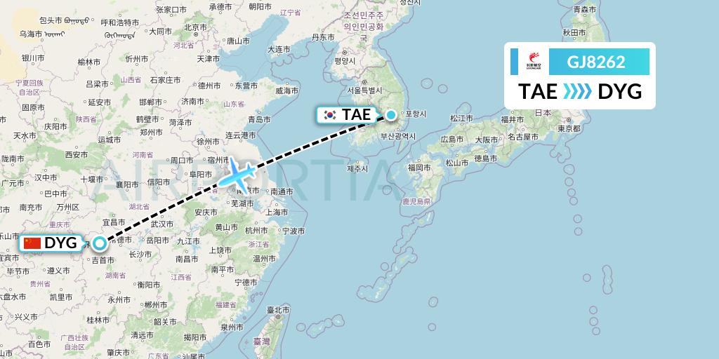 GJ8262 Loong Airlines Flight Map: Daegu to Dayong