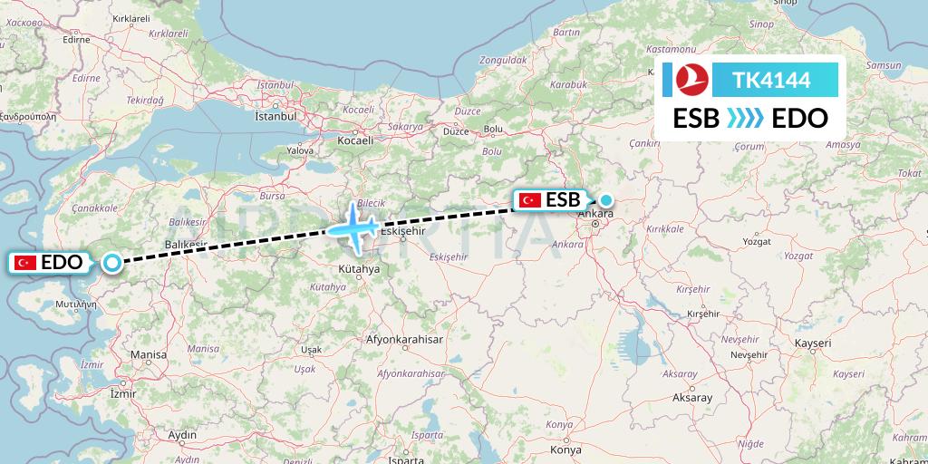 TK4144 Turkish Airlines Flight Map: Ankara to Edremit