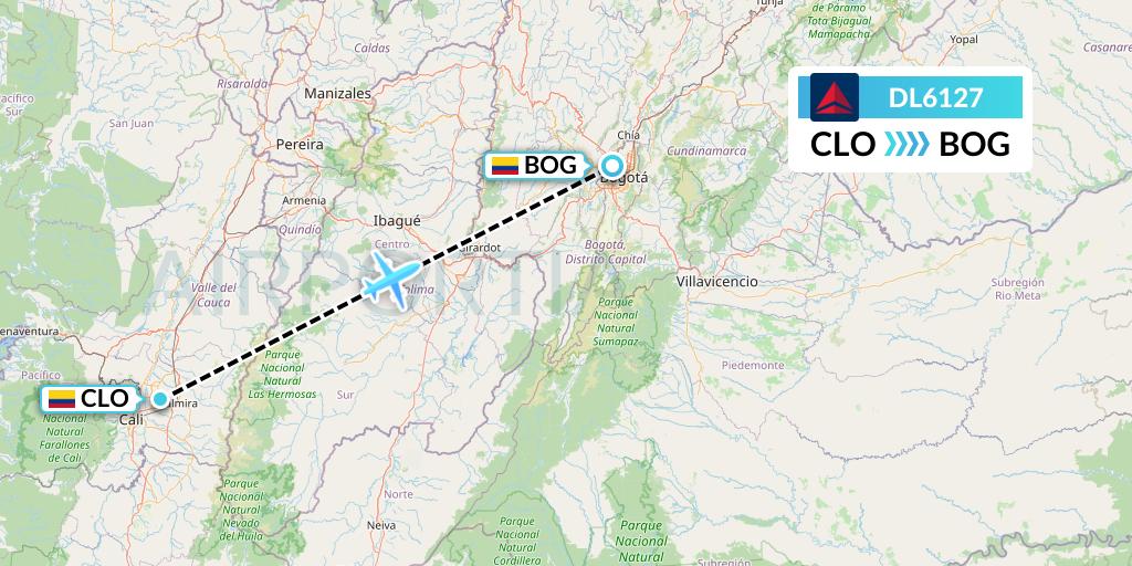 DL6127 Delta Air Lines Flight Map: Cali to Bogota