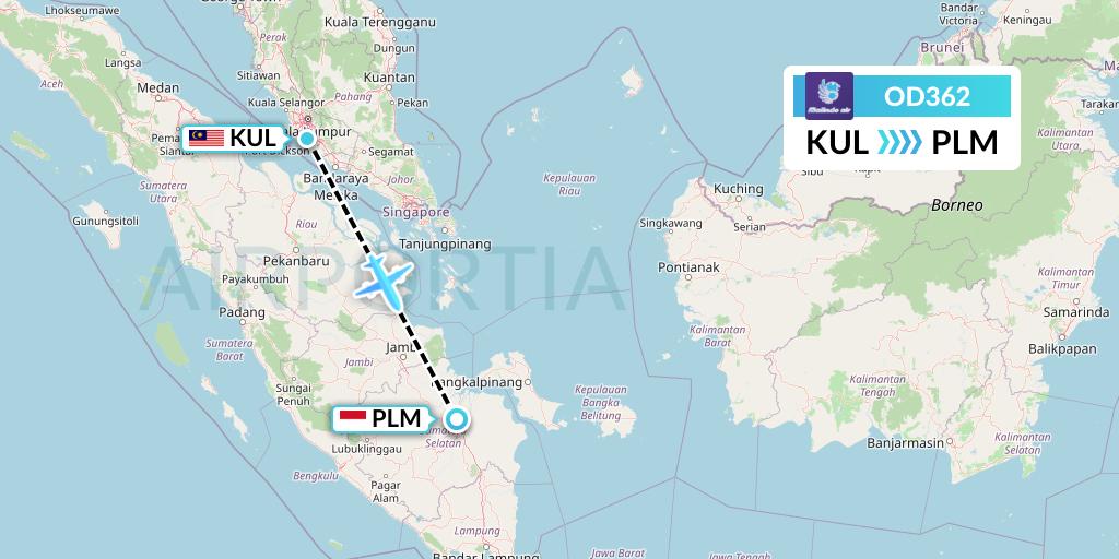 OD362 Batik Air Malaysia Flight Map: Kuala Lumpur to Palembang