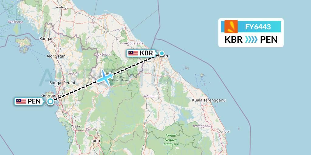 FY6443 Firefly Flight Map: Kota Bharu to Penang