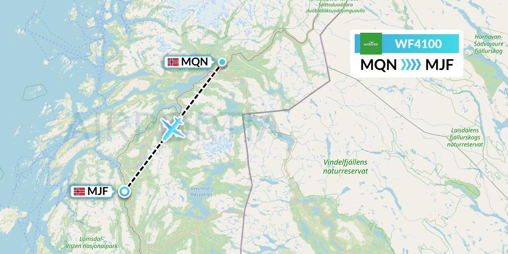 WF4100 Wideroe Flight Map: Mo i Rana to Mosjoen