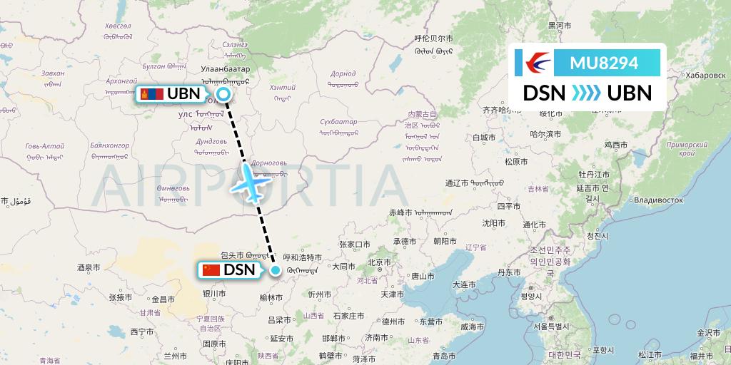 MU8294 China Eastern Airlines Flight Map: Dongsheng to Ulan Bator