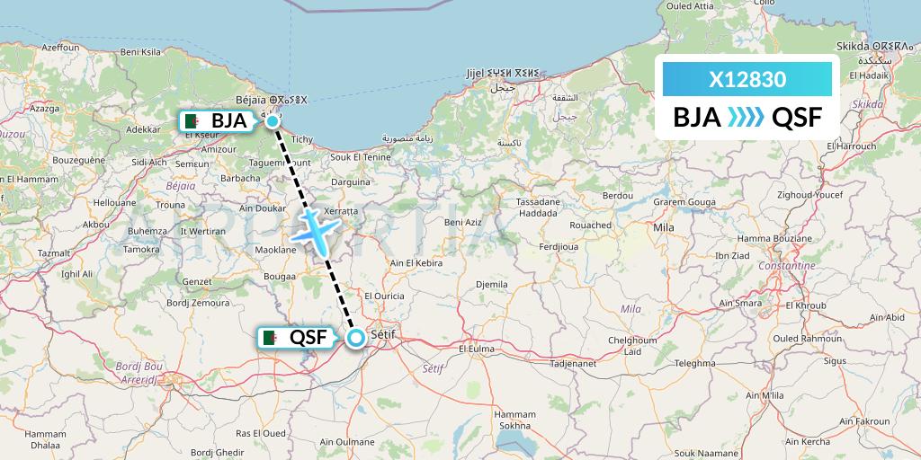 X12830 Nik Airways Flight Map: Bejaia to Setif
