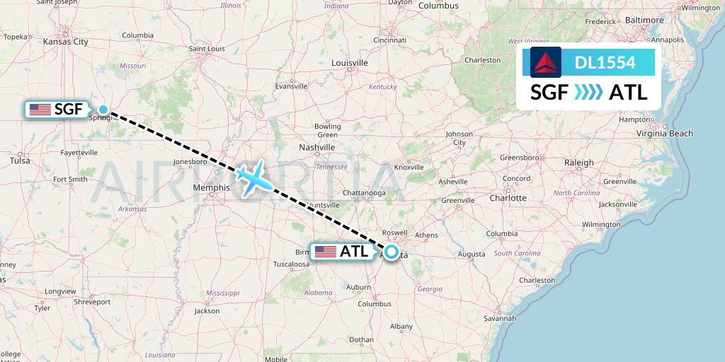 DL1554 Delta Air Lines Flight Map: Springfield to Atlanta