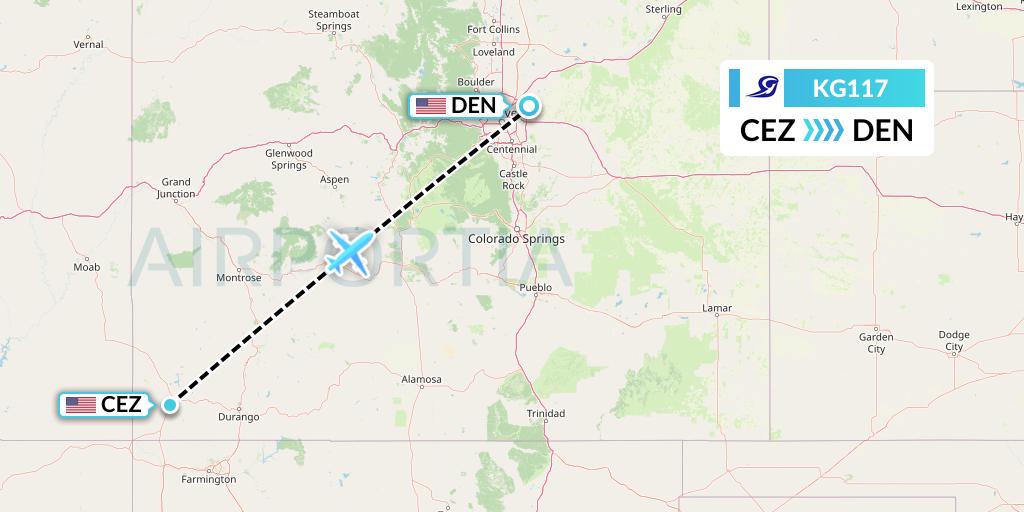 KG117 Key Lime Air Flight Map: Cortez to Denver