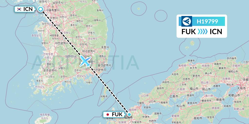 H19799 Hahn Air Systems Flight Map: Fukuoka to Seoul