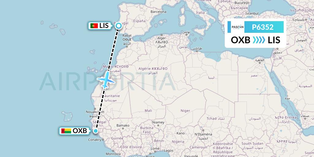 P6352 Pascan Aviation Flight Map: Bissau to Lisbon
