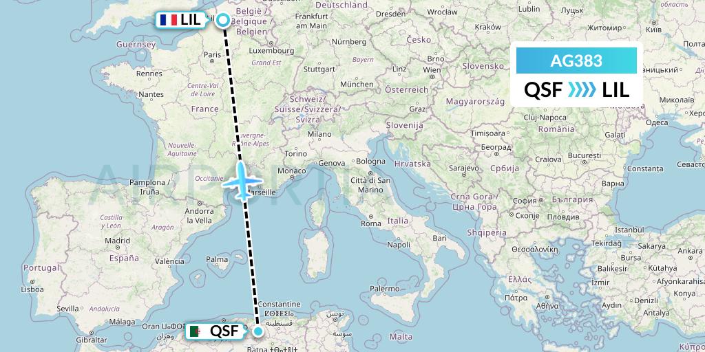 AG383 Aruba Airlines Flight Map: Setif to Lille