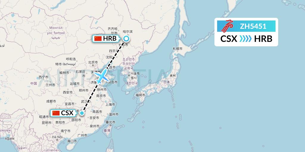 ZH5451 Shenzhen Airlines Flight Map: Changsha to Harbin
