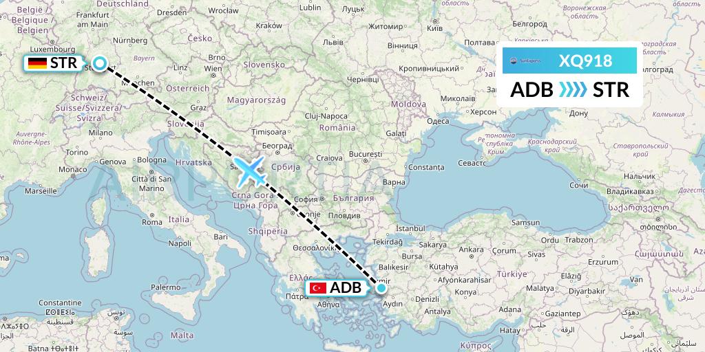 XQ918 SunExpress Flight Map: Izmir to Stuttgart