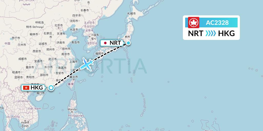 AC2328 Air Canada Flight Map: Tokyo to Hong Kong