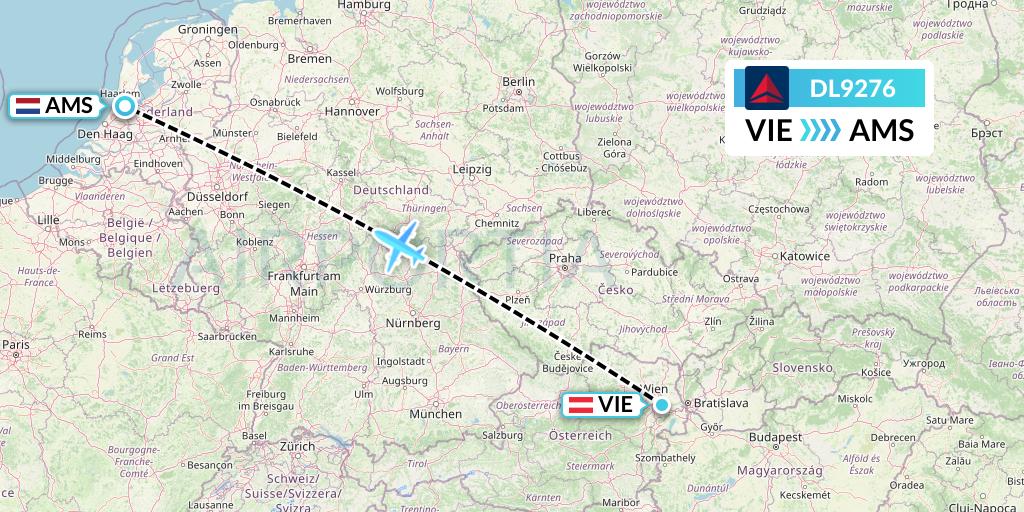 DL9276 Delta Air Lines Flight Map: Vienna to Amsterdam