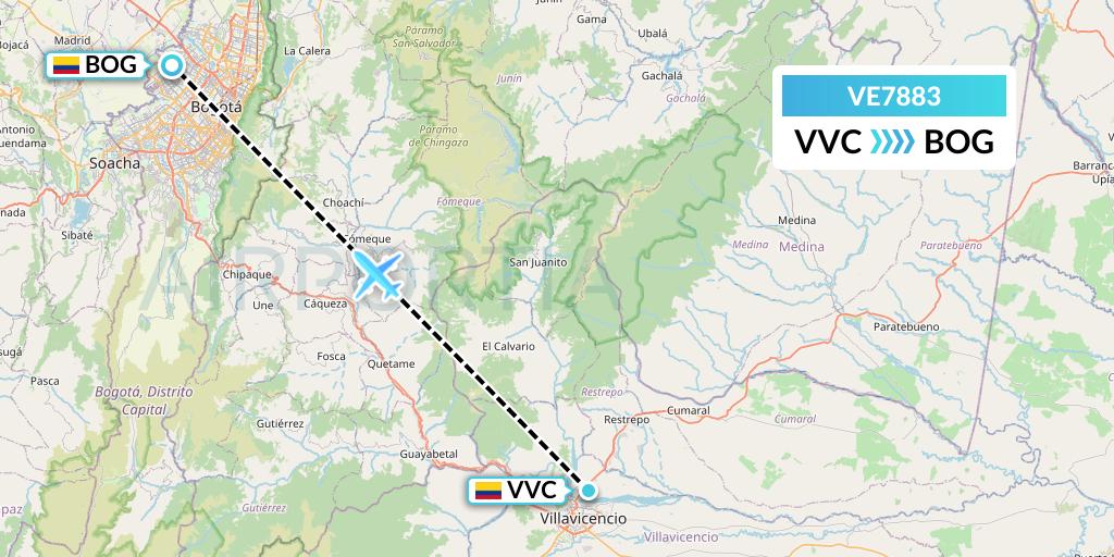 VE7883 Easyfly Flight Map: Villavicencio to Bogota