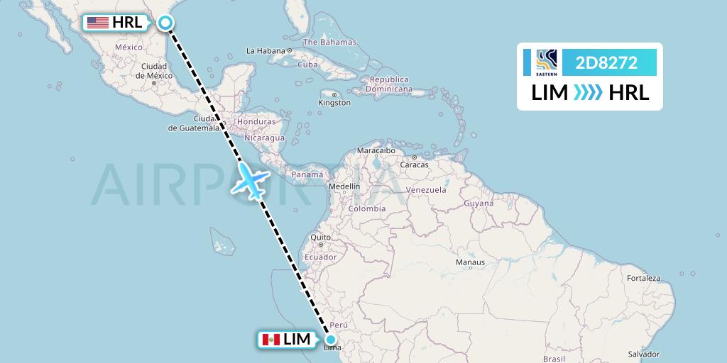 2D8272 Dynamic Airways Flight Map: Lima to Harlingen