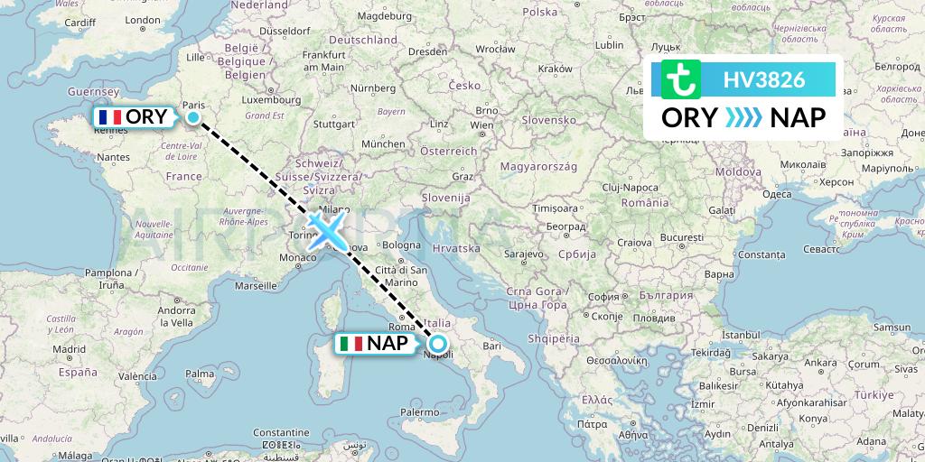 HV3826 Transavia Flight Map: Paris to Naples