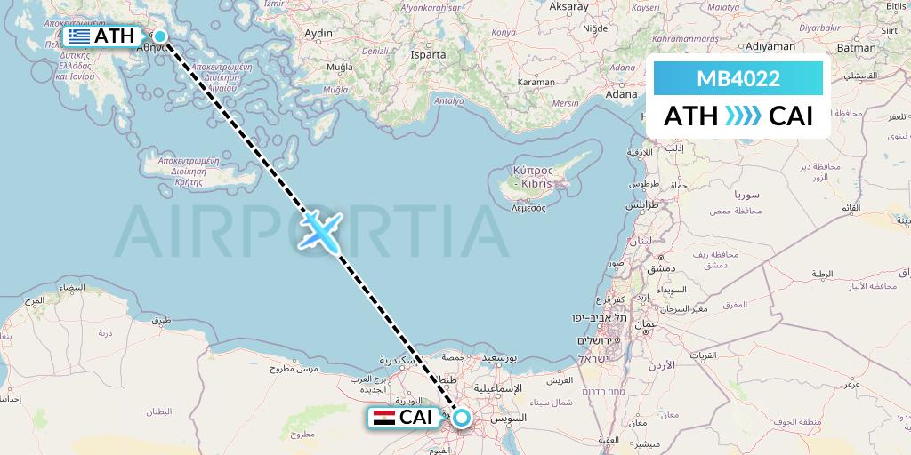 MB4022 MNG Airlines Flight Map: Athens to Cairo
