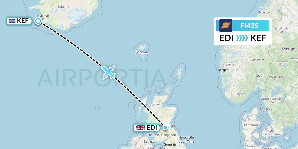 FI435 Icelandair Flight Map: Edinburgh to Reykjavik
