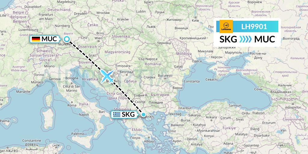 LH9901 Lufthansa Flight Map: Thessaloniki to Munich