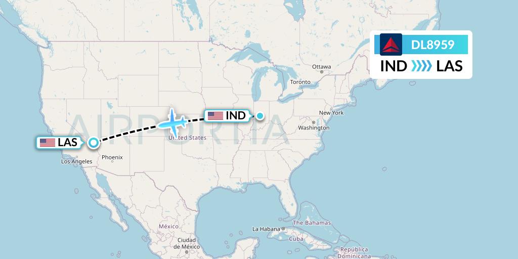 DL8959 Delta Air Lines Flight Map: Indianapolis to Las Vegas