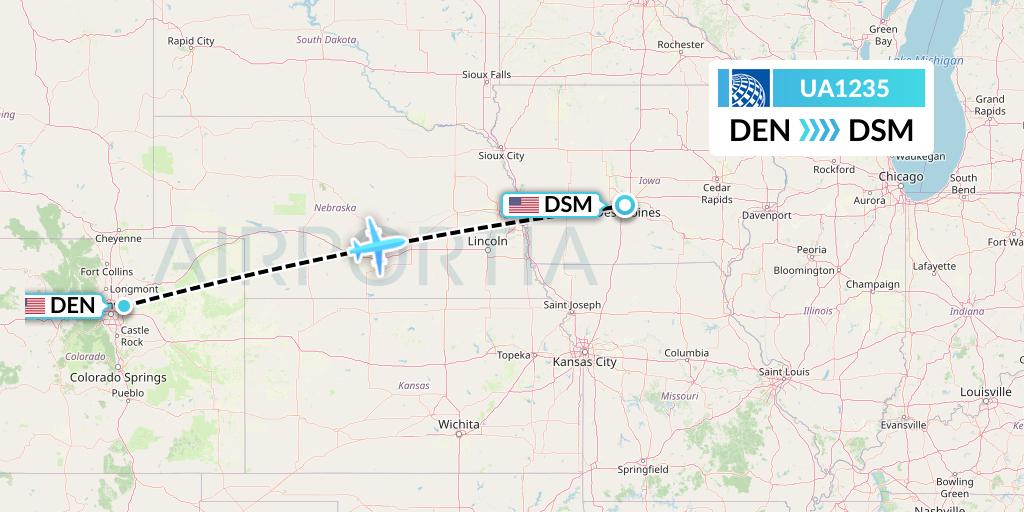 UA1235 United Airlines Flight Map: Denver to Des Moines