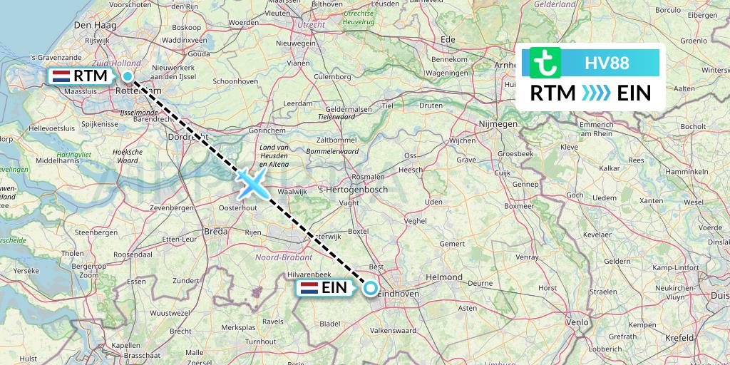 HV88 Transavia Flight Map: Rotterdam to Eindhoven