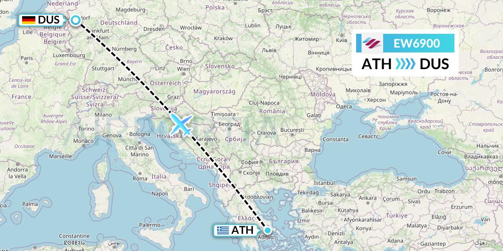 EW6900 Eurowings Flight Map: Athens to Dusseldorf