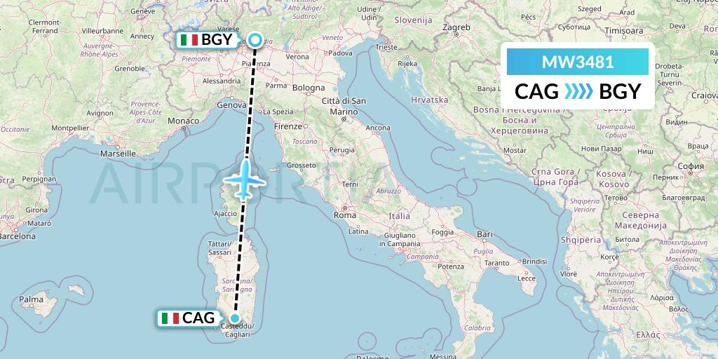 MW3481 Mokulele Flight Service Flight Map: Cagliari to Milan