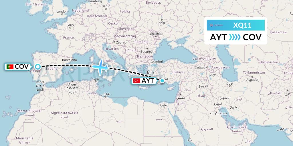 XQ11 SunExpress Flight Map: Antalya to Portugal