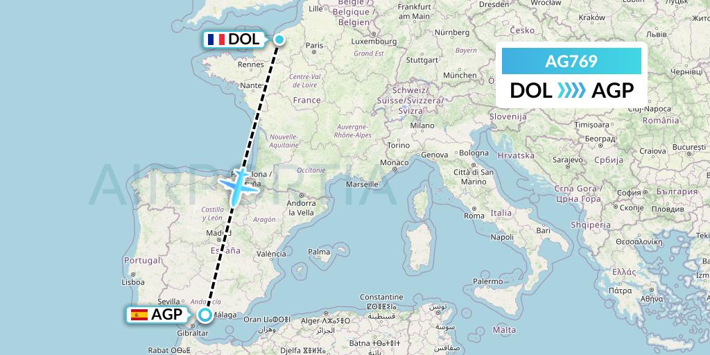 AG769 Aruba Airlines Flight Map: Deauville to Malaga
