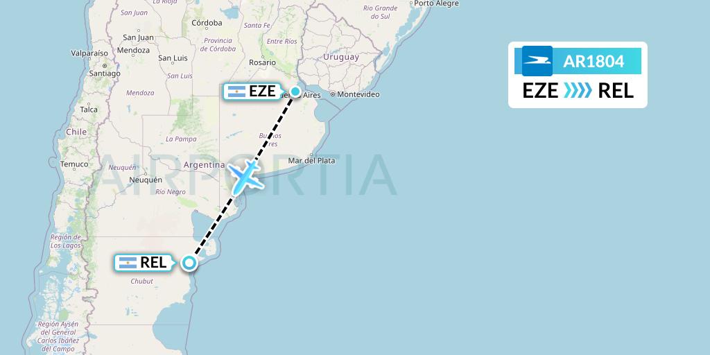 AR1804 Aerolineas Argentinas Flight Map: Buenos Aires to Trelew