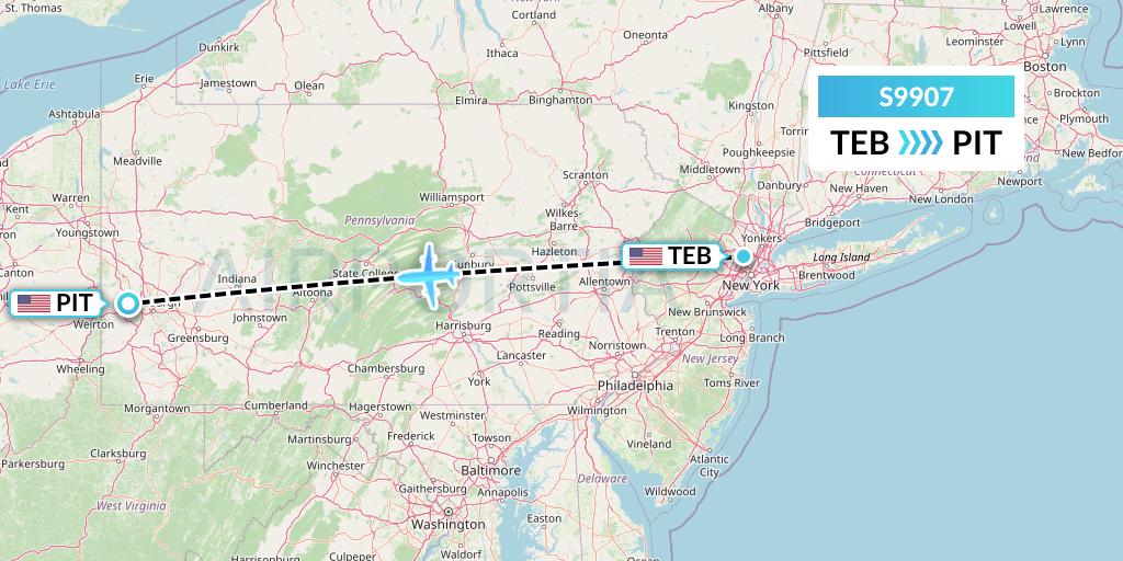 S9907 Flybig Flight Map: Teterboro to Pittsburgh