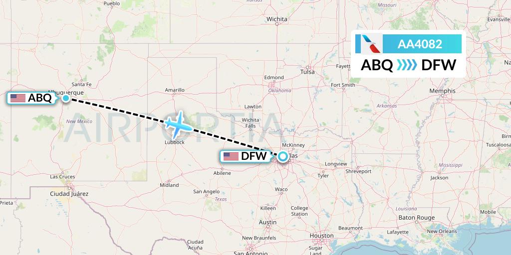 AA4082 American Airlines Flight Map: Albuquerque to Dallas