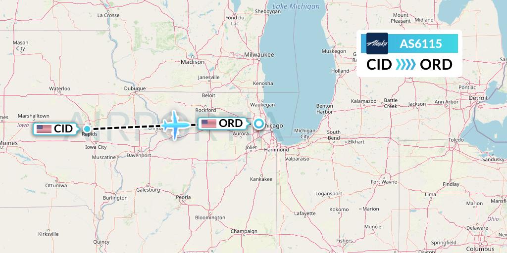 AS6115 Alaska Airlines Flight Map: Cedar Rapids to Chicago