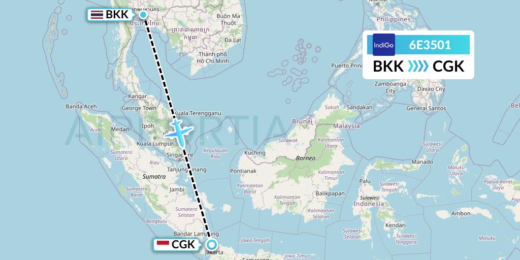 6E3501 IndiGo Airlines Flight Map: Bangkok to Jakarta